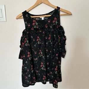 Woman’s Medium Lauren Conrad Cold-Shoulder Floral Dress Shirt